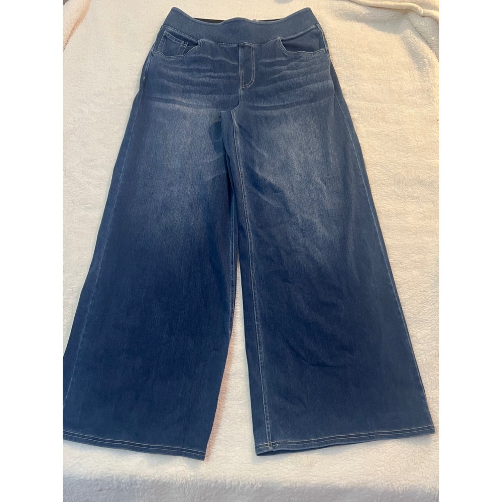 Halara Womens Wide Leg Pull On Jeans Medium Wash High Rise Size Large Regular